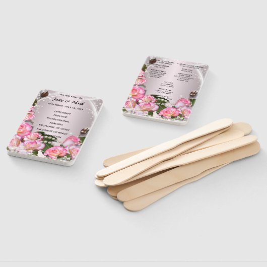 Éventail Élégant Programme De Mariage Roses Et Perles Roses (Non-assemblé)