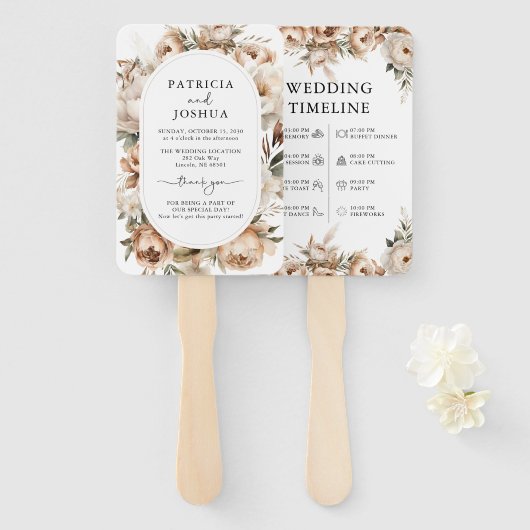 Éventail Élégant programme de mariage rustique Boho (Devant et derrière)