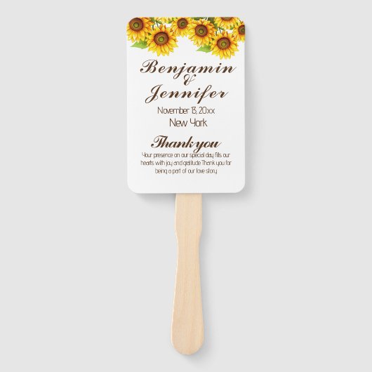 Éventail Élégant programme de mariage rustique de tournesol (Devant)