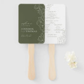 Éventail Élégant programme de mariage vert à la sauge flora (Devant et derrière)