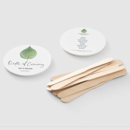 Éventail Élégant programme de mariage vert Eucalyptus feuil (Non-assemblé)