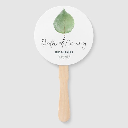 Éventail Élégant programme de mariage vert Eucalyptus feuil (Devant)