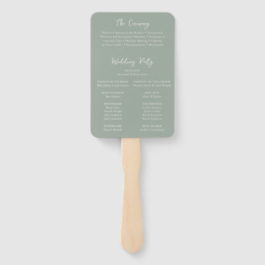 Éventail Élégant programme de mariage vert sauge moderne (Dos)