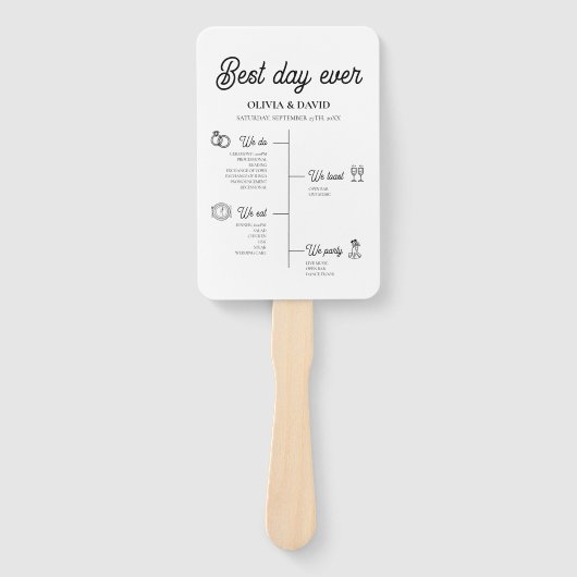 Éventail Élégant Programme du Jour du Mariage le Plus Mémor (Devant)