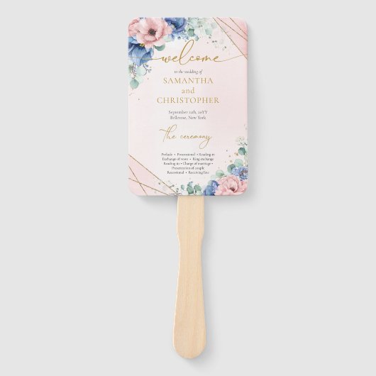 Éventail Élégant programme floral bleu rose pâle (Devant)