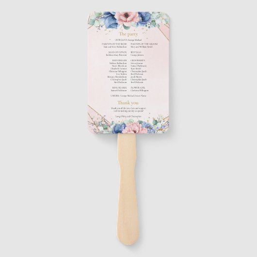 Éventail Élégant programme floral bleu rose pâle (Dos)