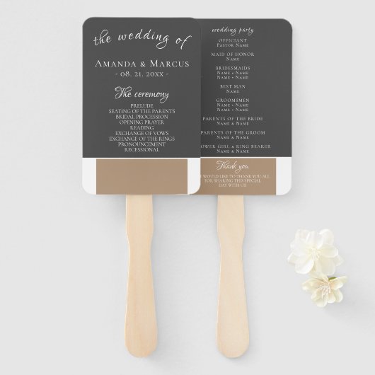 Éventail Élégant programme moderne de mariage gris beige (Devant et derrière)