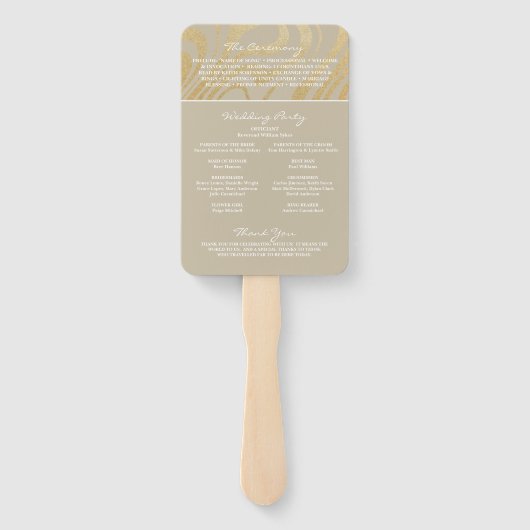 Éventail Élégant programme moderne de mariage photo or (Dos)