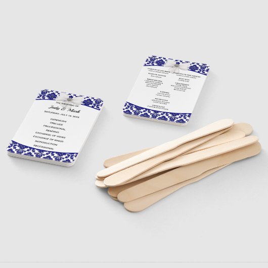 Éventail Élégant programme Royal Blue Mariage damassé (Non-assemblé)