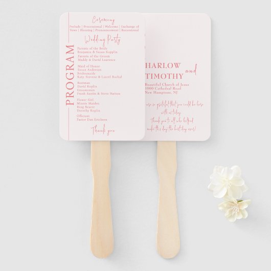 Éventail Élégant Romantique Script Blush Pink Wedding Progr (Devant et derrière)