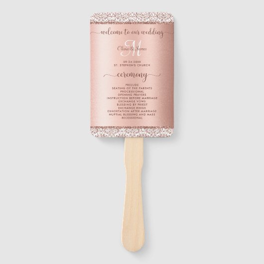 Éventail Élégant Rose Parties scintillant or programme de m (Devant)