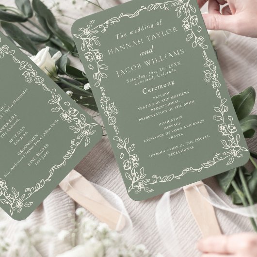 Éventail Elegant Sage Green Vintage Wedding Program