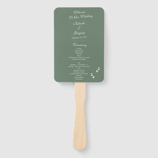 Éventail Élégant Sage Olive Green Script Wedding Programme (Devant)