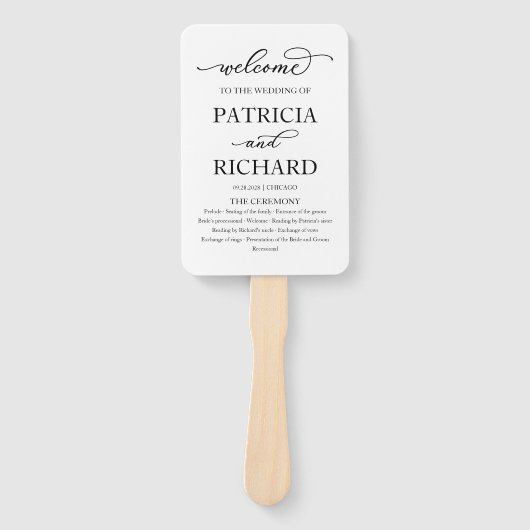 Éventail Élégant Script Black and White Wedding Programme (Devant)