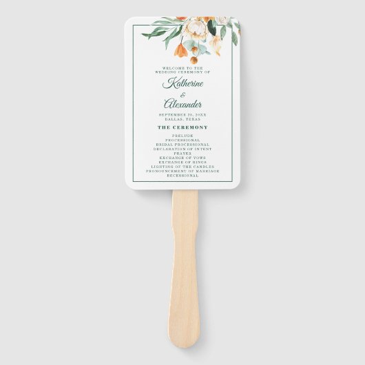 Éventail Élégant Script de verdure Floral Mariage Cérémonie (Devant)