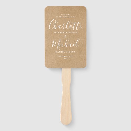 Éventail Élégant script moderne Rustique Kraft Wedding Prog (Devant)