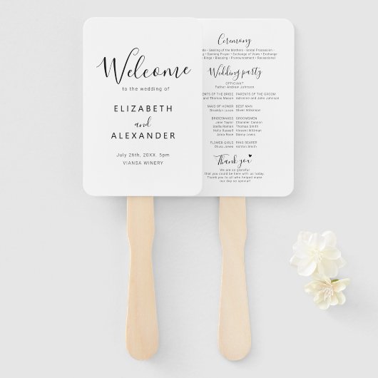 Éventail Élégant Script Simple Mariage Ceremony Programme (Devant et derrière)