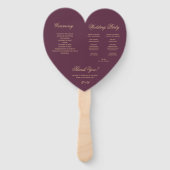 Éventail Élégant Script Vin Couleur Coeur Programme de mari (Dos)