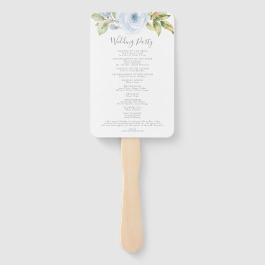 Éventail Élégant Spring Floral Dusty Blue Wedding Programme (Dos)
