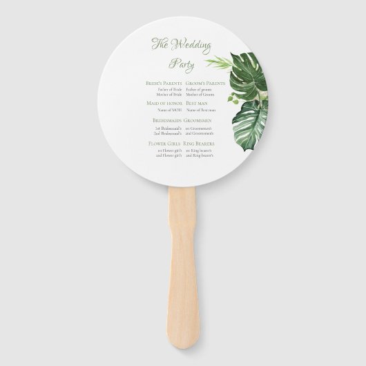 Éventail Élégant Tropical Green Monstera Feuille Mariage (Dos)
