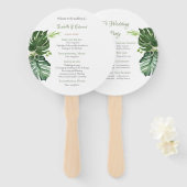 Éventail Élégant Tropical Green Monstera Feuille Mariage (Devant et derrière)