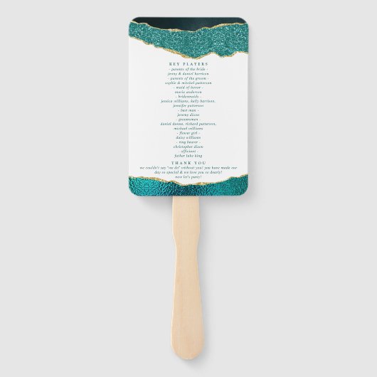 Éventail Élégant Turquoise & Gold Agate Wedding Programme (Dos)