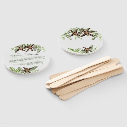 Éventail Élégant ventilateur Mariage Eucalyptus et Starfish (Non-assemblé)