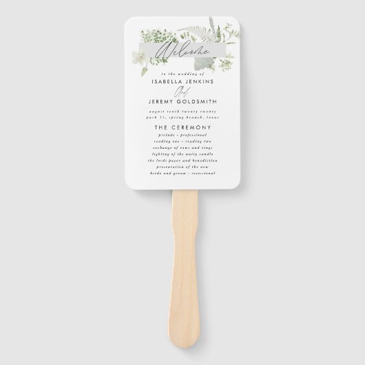 Éventail Élégant vert mariage de script botanique moderne (Devant)