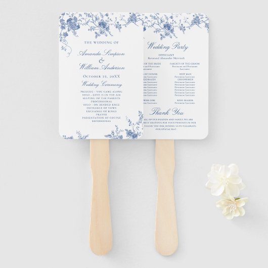 Éventail Élégant Victorian Blue Floral Wedding Programme (Devant et derrière)