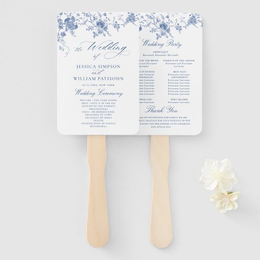 Éventail Élégant Victorian Blue Floral Wedding Programme (Devant et derrière)