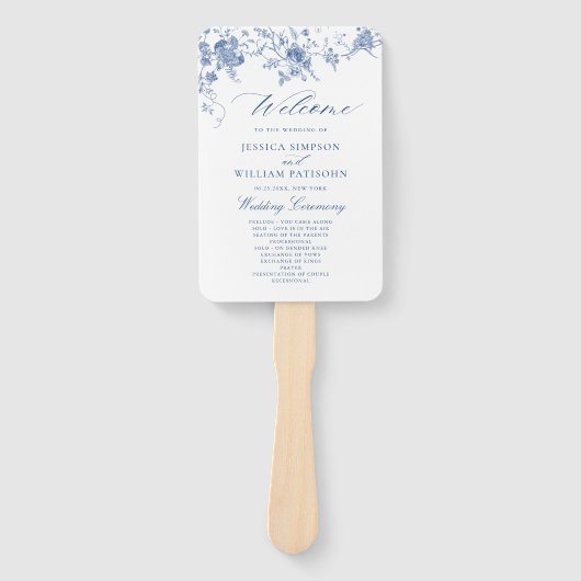 Éventail Élégant Victorian Blue Floral Wedding Programme (Devant)