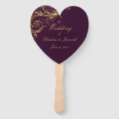 Éventail Élégant violet or Floral Damask Script Mariage (Devant)