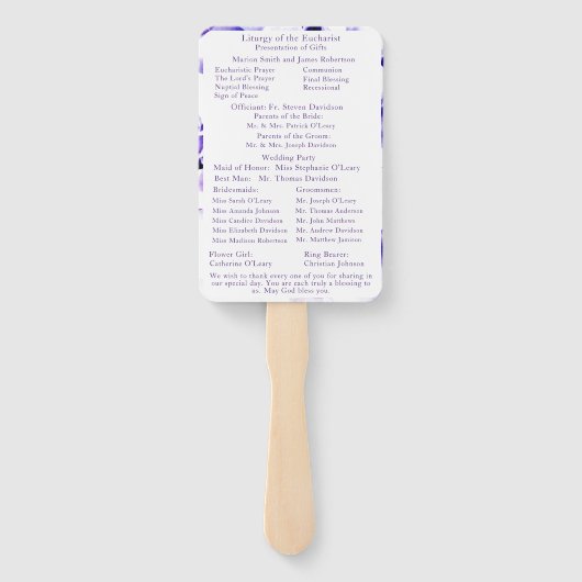 Éventail Élégant Violets Catholique Masse Nuptiale Programm (Dos)