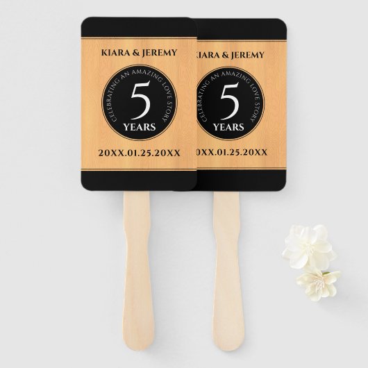 Éventail Élégante 5ème anniversaire de Mariage de bois (Devant et derrière)