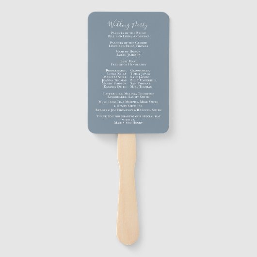 Éventail Elégante aquarelle Dusty Blue Wedding Programme (Dos)