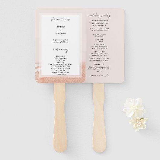 Éventail Elégante aquarelle en terre cuite Ombre (Devant et derrière)