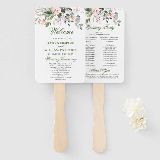Éventail Elégante aquarelle Eucalyptus Programme de mariage (Devant et derrière)