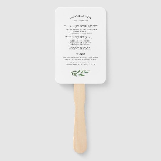 Éventail Elégante aquarelle Verdure Programmes de mariage (Dos)