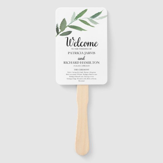 Éventail Elégante aquarelle Verdure Programmes de mariage (Devant)