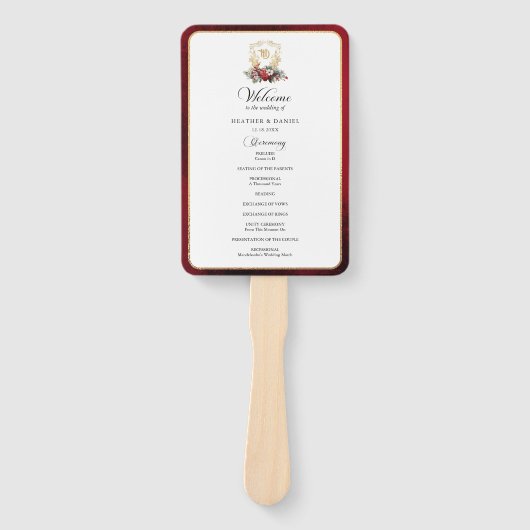 Éventail Élégante calligraphie Programme de mariage rouge e (Devant)