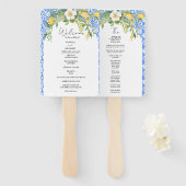 Éventail Elégante Carte du programme de mariage bleu médite (Devant et derrière)