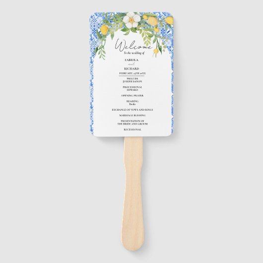 Éventail Elégante Carte du programme de mariage bleu médite (Devant)