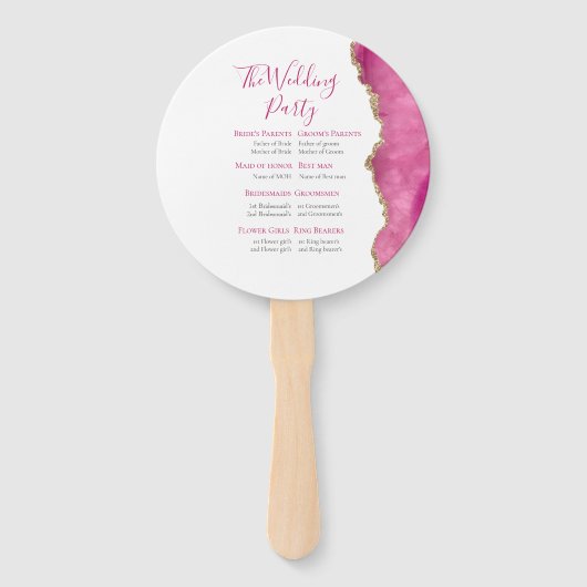 Éventail Élégante cérémonie de Mariage or et rose agate pie (Dos)