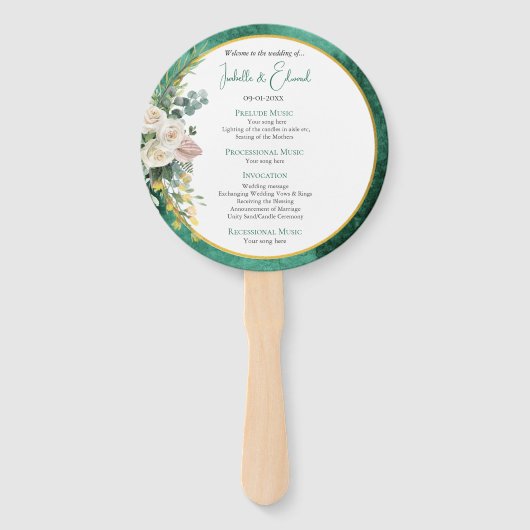 Éventail Élégante cérémonie Mariage Emerald Green Roses Bla (Devant)