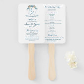 Éventail Elégante Crête Mariage Personnalisée Blue Hydrange (Devant et derrière)