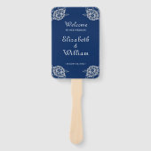 Éventail Elégante dentelle florale sur Mariage bleu marine (Devant)