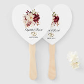 Éventail Elégante Fleurs blanches bordeaux (Devant et derrière)