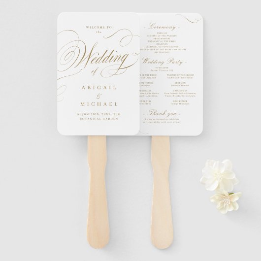 Éventail Élégante or classique calligraphie programmes de m (Devant et derrière)