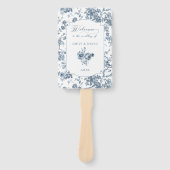 Éventail Élégante toile Florale Bleue Française Gravée (Devant)