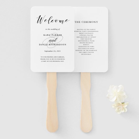 Éventail Élégante typographie | Mariage noir et blanc (Devant et derrière)